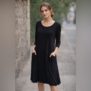 Sigrid Olsen Black Stretch Dress Quiet Luxury Minimalist Chic Scandi Girl Size M